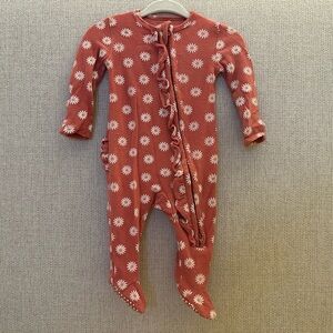 Angel Dear Pink and White Floral Ruffle Footies One Piece